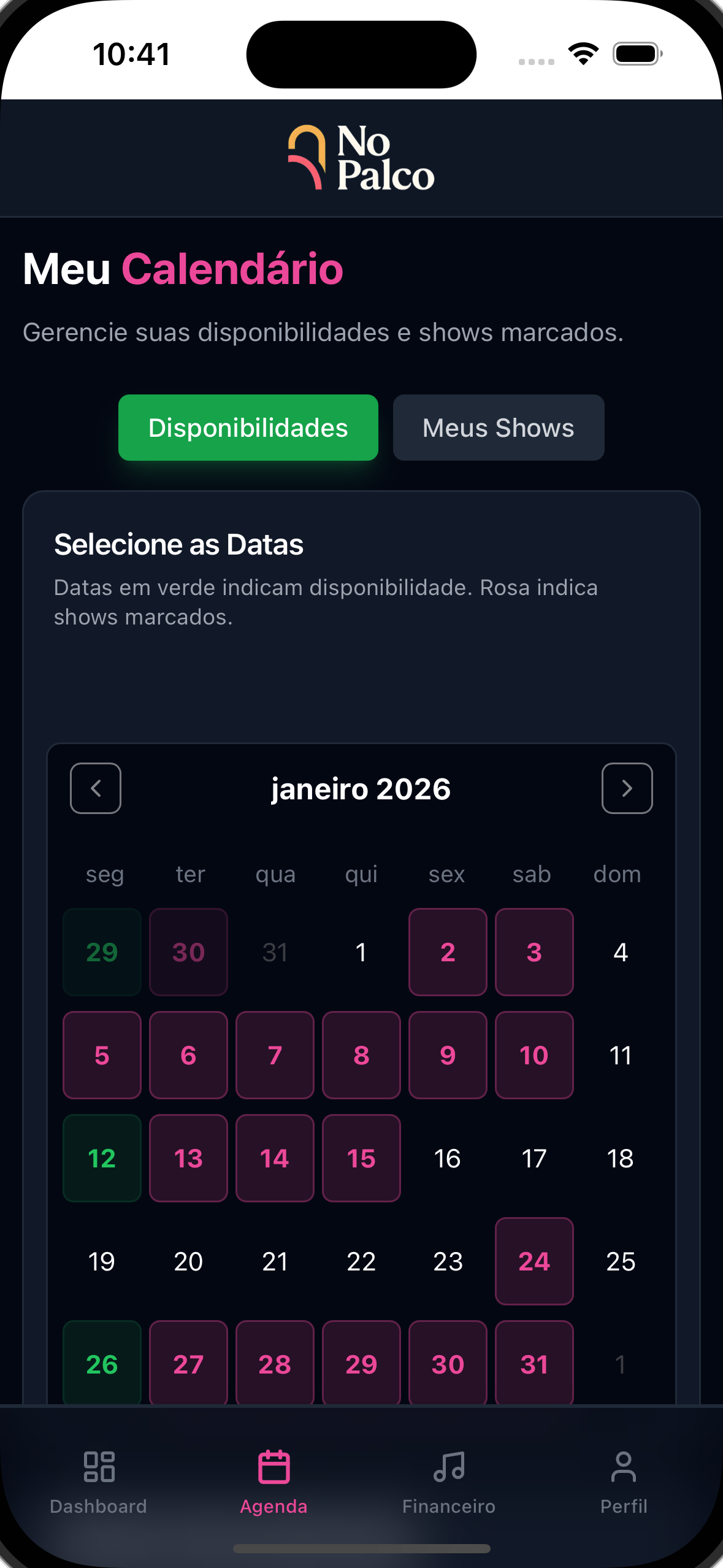 Calendario Disponivel